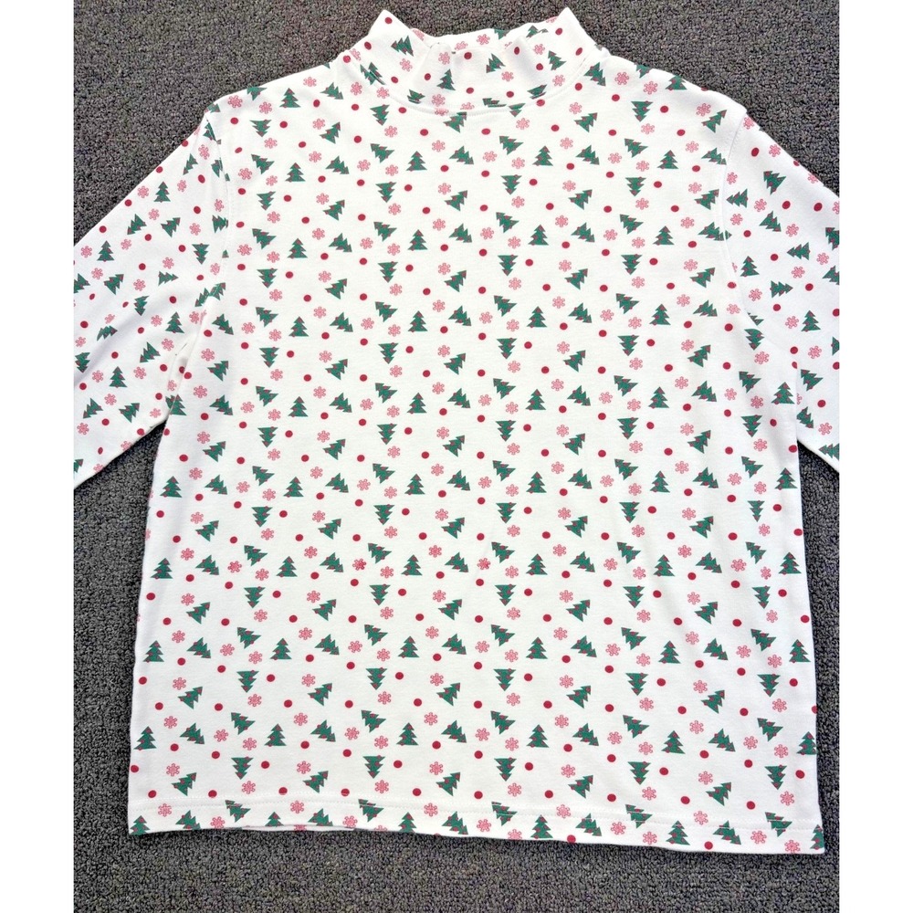 Y2K Christmas Mock Neck Top Petite Holiday Top Trees Snowflakes